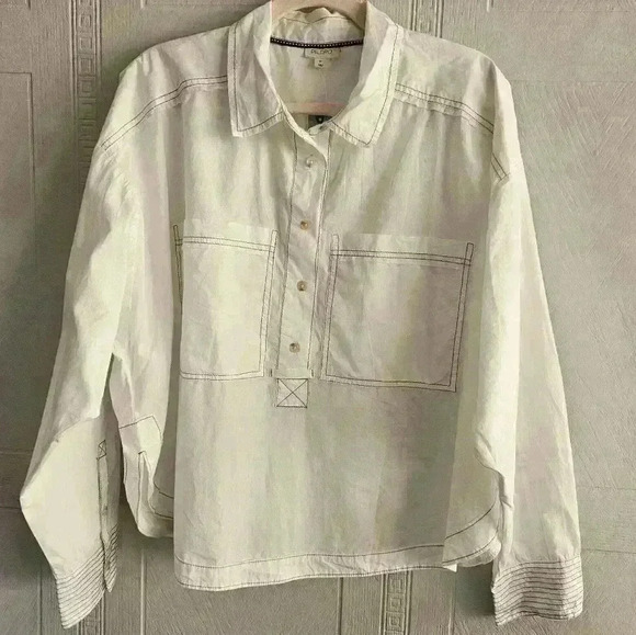 Anthropologie Tops - Anthropologie Plus Pilcro White Cotton Cropped Button-Down Stitch Size 1X NWT